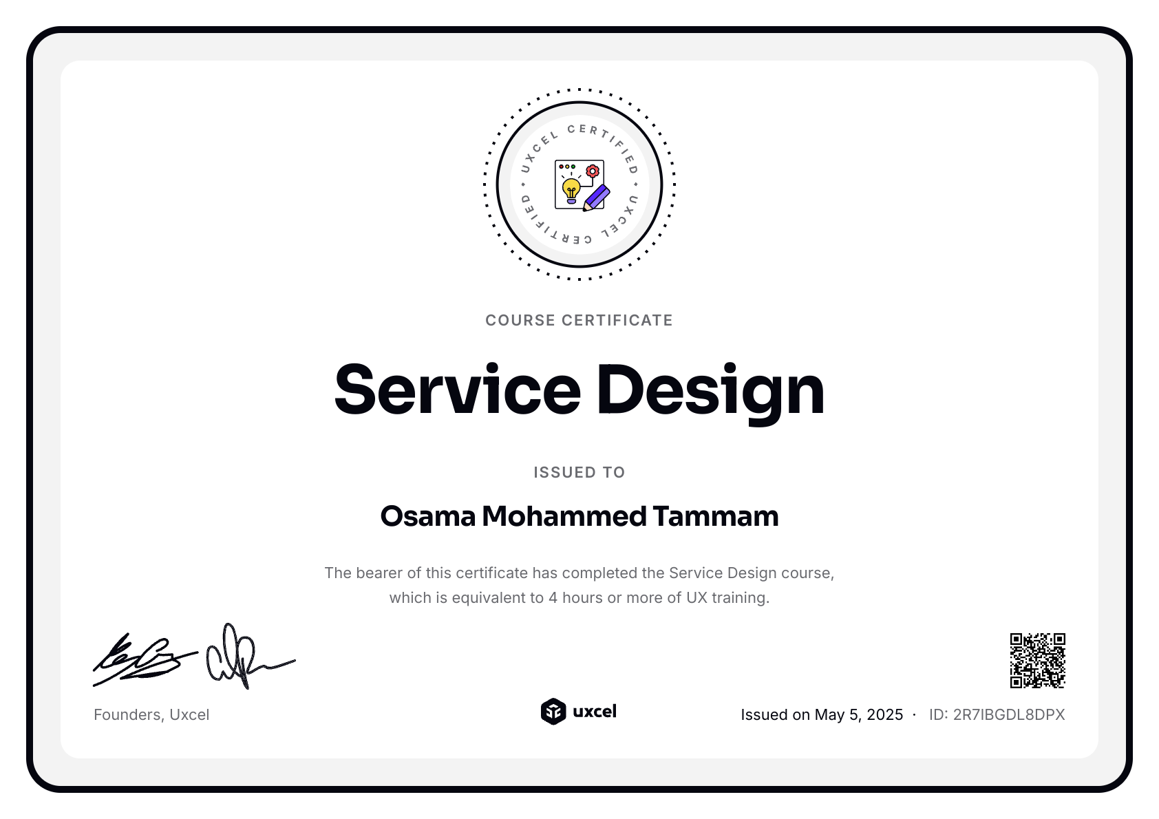 Osama Mohammed Tammam's certificate